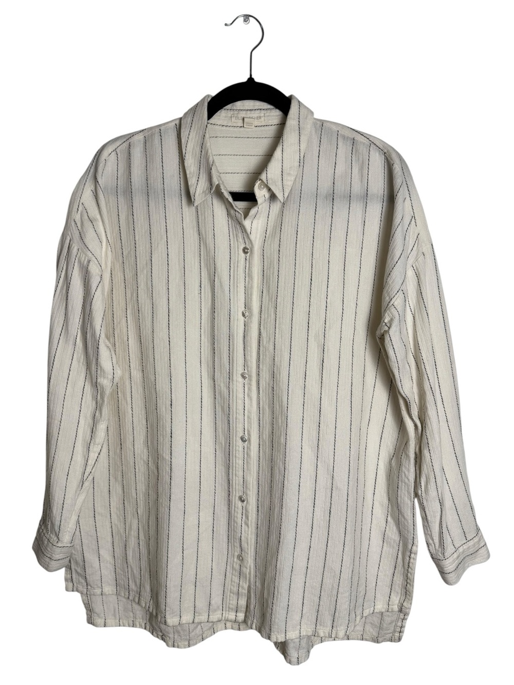 Eileen Fisher Tencel Organic Cotton Textured Woven Pinstripe Tunic Blouse XXS/XS